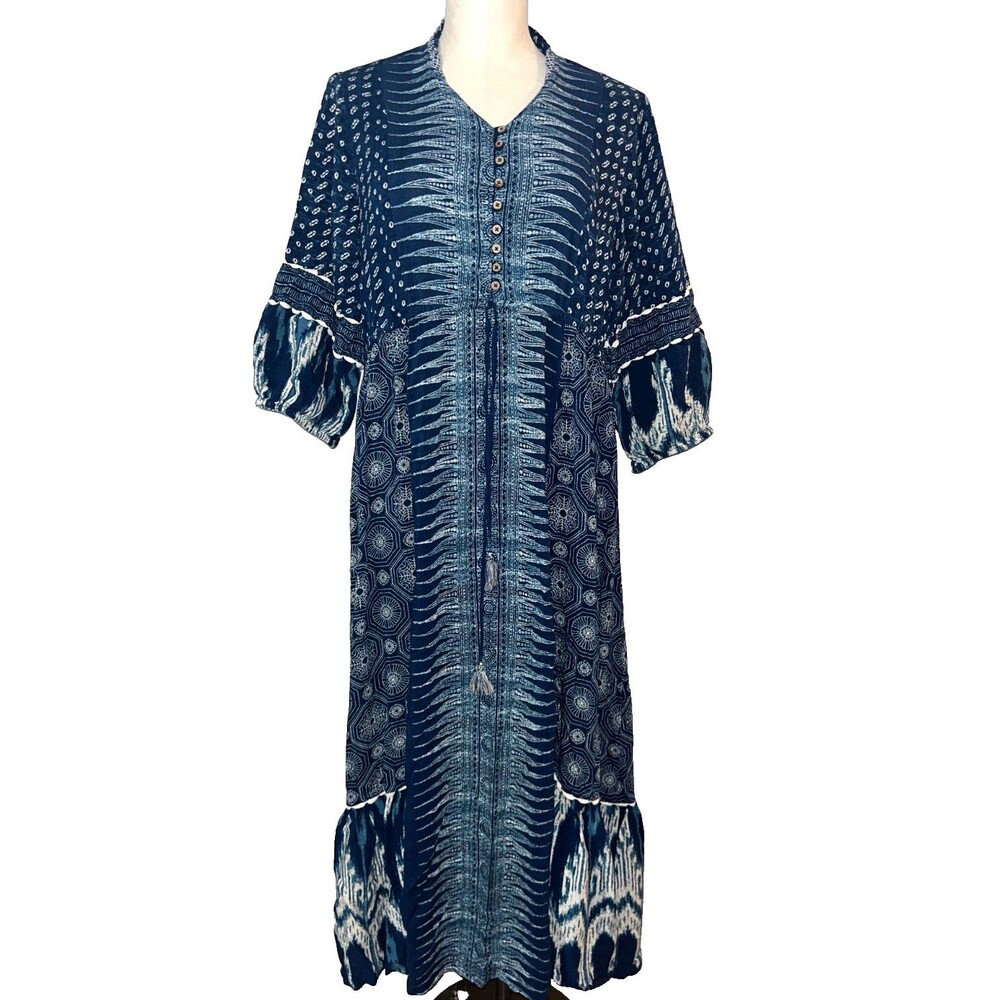 Biba Women's Boho Cottagecore Maxi Dress size XXL Ruffle Tassel Balloon Sleeve